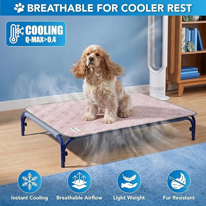 PetAmi Dog Cooling Mat, Waterproof Self Cooling Dog Pad with Non-Slip Backing, Q-Max >4.0 Pet Cooling Mat for Crate, Couch, Kennel & Car, Indoor Outdoor Summer Use, Pink, 40x60