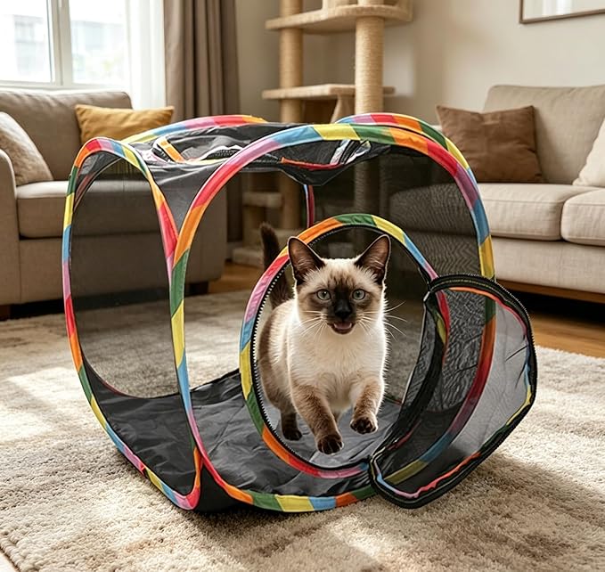 Cat Cube Tent, Rolling Cat Cube, Mesh Cube for Cats, Pet Play Cubic Outdoor, Folding Pop Open Pet Animal Playpen, Ventilated Pets Playhouse for Puppy Kitten Bunny (Black)