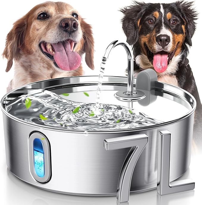 Smartoo 7L/236oz Stainless Steel Dog Water Fountain for Large Dogs – 25dB Ultra-Quiet Automatic Pet Water Dispenser with Deeper Bowl, 4-Stage Filtration – Ideal for Big Breeds, Multi-Pet Households