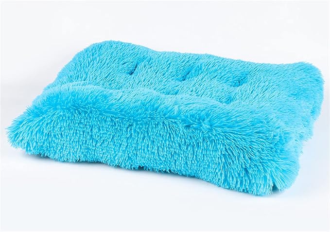 Long Plush Calming Pet Bed Cuddler Pet Bed for Dogs and Cats Fluffy Faux Fur Dog Bed with Anti Slip Bottom Machine Washable Pet Sleep Bed Crate Mat Blue L