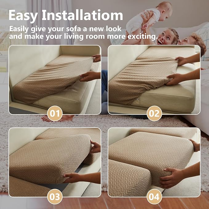 Yoovat Couch Cushion Covers for Sofa Couch Covers Wear-Resistant Universal Sofa Cover Washable Stretch for Sectional Slipcovers (Texture-Light Coffee,Large Triple Seat Cover)