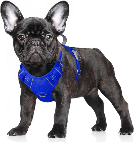 BARKBAY No Pull Dog Harness Large Reflective Dog Harness with Front Clip and Easy Control Handle for Walking Training Running with ID tag Pocket(Sapphire Blue,S)