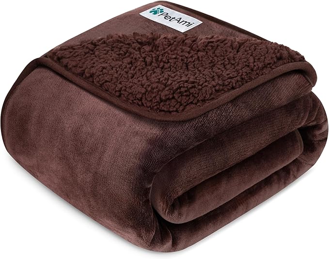 PETAMI Sherpa Fleece Waterproof CAT and Dog Blanket, Brown, Small