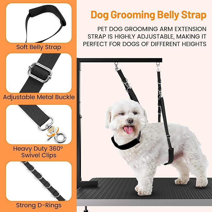 Dog Grooming Belly Strap - Dog Grooming Loops for Table Arm Extender with Clamp Extension Loop Bathing Restraint Leash No Sit Haunch Holder for Small & Medium Dogs Hair Cutting Washing (Black)