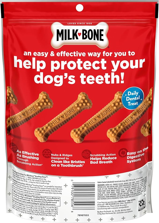 Milk-Bone Brushing Chews Original Chicken Flavor Daily Dental Dog Treats, Small/Medium, 7.1 Oz. Bag (Pack of 5)