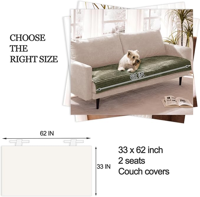 Waterproof Dual Non-Slip Couch Cover for Dogs, Fuzzy Soft Pet Couch Covers for 2 Cushion Sofa loveseat, Pet Friendly Soft Dog Bed Covers Sofa Cover Washable (Sage Green, 33" x 62" 1 Pack)