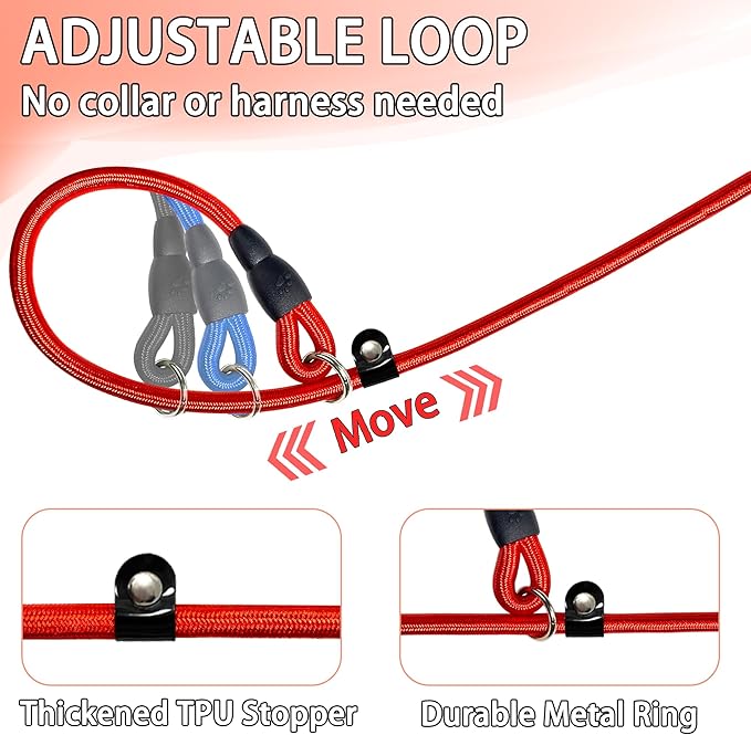 FOVRLZSE Upgraded Dog Slip Lead (3-Pack) Adjustable Nylon Lead for Dogs (Red/Black/Blue), Training Aid, Eco-Friendly Cotton Lining, Integrated Plastic Buckle,