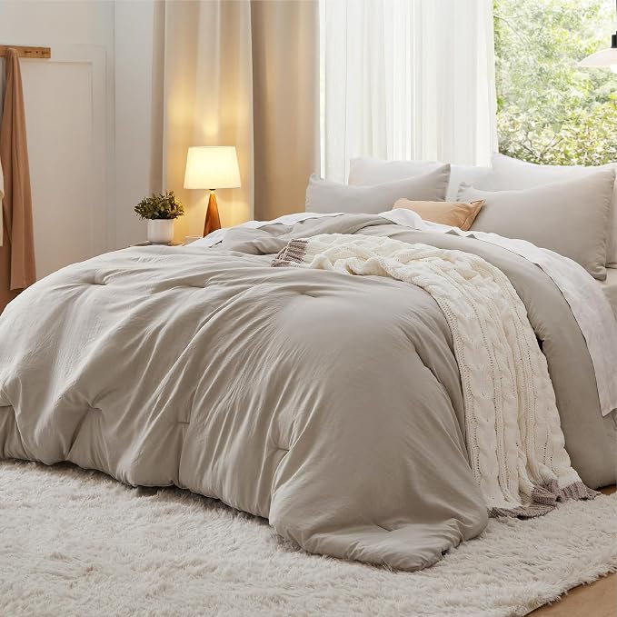 Bedsure Twin/Twin XL Comforter Set, Muted Linen Soft Prewashed Bedding for All Seasons, 2 Pieces GentleSoft Bed Set, 1 Lightweight Comforter (68"x88") and 1 Pillowcase (20"x26")