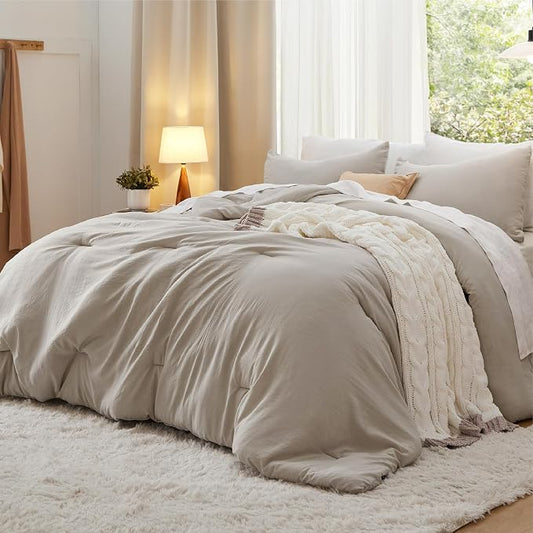 Bedsure King Comforter Set, Muted Linen Soft Prewashed Bedding for All Seasons, 3 Pieces GentleSoft Bed Set, 1 Lightweight Comforter (104"x90") and 2 Pillowcases (20"x36")