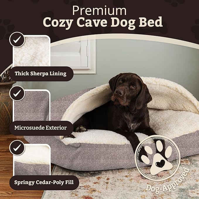 Snoozer Rectangle Cozy Cave Dog Bed - Indoor Dog Bed with Cover Cave, Covered Calming Burrow for Small Sized Pets with Blanket Attached, Enclosed, Washable Cover - Small, Merlin Linen