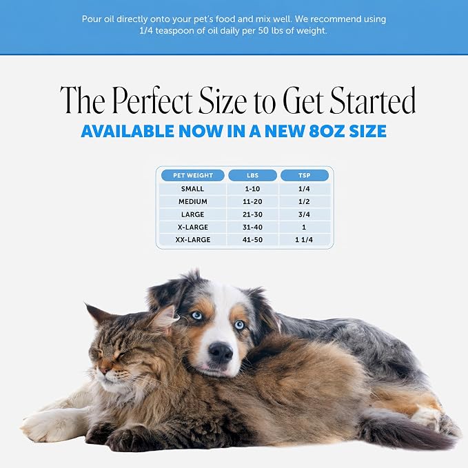 Wild Alaskan Omega-3 & Salmon Oil for Dogs and Cats - 100% Pure Natural Fish Oil for Skin & Coat Health, Shedding & Itch Relief - EPA DHA Fatty Acids for Joint Support & Heart - 8 oz