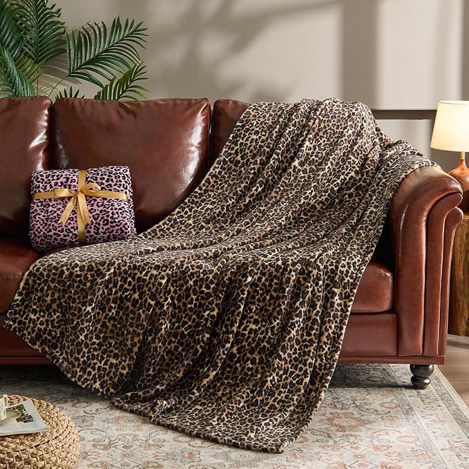 BEDELITE Fleece Blanket for Couch & Bed, Luxury Cheetah Plush Cozy Fuzzy Blanket, Leopard Print Throw 50"x 60", Dark Brown