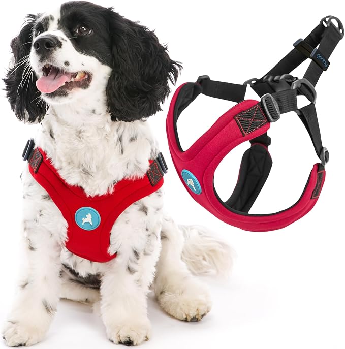 Gooby Escape Free Sport Harness - Red, Small - No Choke Step-in Patented Neoprene Dog Harness with Four-Point Adjustment for Small to Medium Dogs
