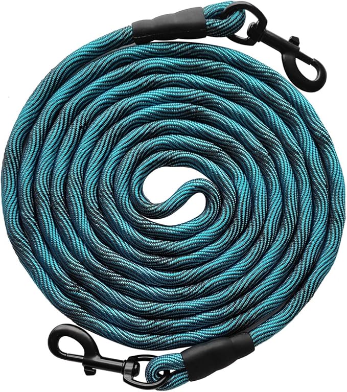 BTINESFUL Tie-Out Check Cord Long Rope Dog Lead, 8ft 12ft 20ft 30ft 50ft 75ft Dog Tether for Yard- Large Medium Dogs Outdoor Training, Playing, Camping, or Backyard (8 Foot, Blue Black)