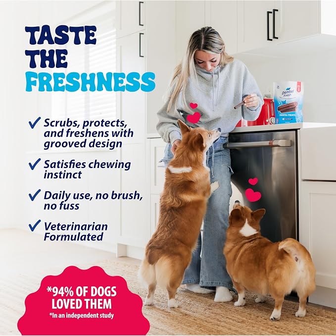 Dental Fresh Dental Treats for Medium Dogs, Vet-Formulated Teeth Cleaning Dental Sticks to Help Reduce Plaque and Tartar and Freshen Breath, 26 Count Brush Free Dental Chews for Dogs 26 to 49 lbs
