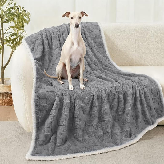 Luciphia Waterproof Dog Blanket, Leakproof Large Pet Blanket for Couch Sofa Bed Furniture Cover Protector, Washable Soft Sherpa Fleece with 3D Jacquard, Cozy Calming Reversible, Gray White, 65"x57"