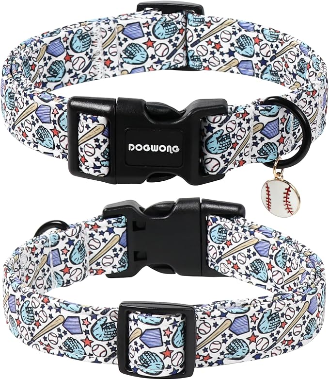 DOGWONG Baseball Dog Collar-Cute Boy Baseball Dog Collar, Adjustable Soft Male Dogs Collars for Small Medium Dogs, S