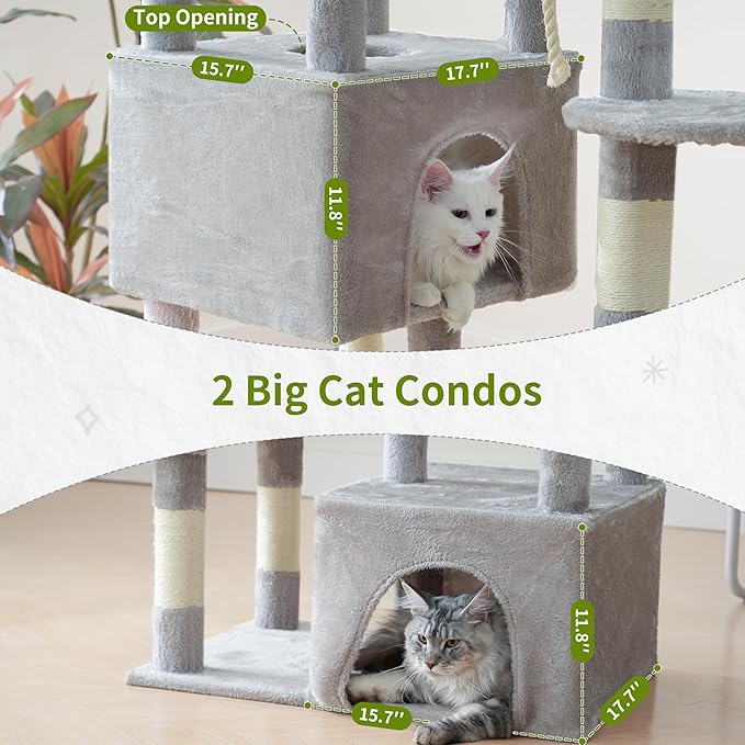 Gitelsnour Maine Coon Cat Tree, Heavy Duty Cat Tree for Indoor Cats Large Adult, Cat Tower for Large Cats 20 lbs+ with Hammock, 2 Big Perches, 2 Cat Condos, 15 Scratching Posts, Light Gray GCT033W