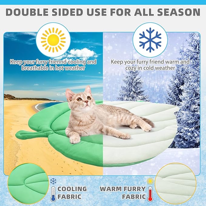 KOOLTAIL Cat Cooling Mat, Upgraded Two Sided Cooling Pad for Dogs Cats Puppy, Soft Summer Pet Sleeping Blanket Kennel to Keeping Cool, Washable Dog Mats for Crate Sofa Bed Outdoor Indoor, Leaf Shaped