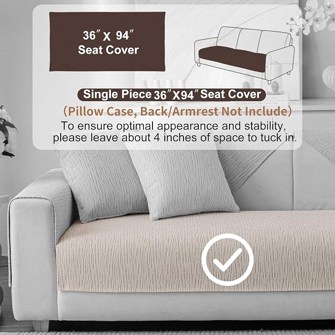 Soft Waterproof Chenille Cover Washable, Non Slip Sectional Sofa Covers for 3 Cushion Couch Sofa L Sharped Sofa Slipcover for Pets, Furniture Protector (1 PCS 36"x94" Coffee)