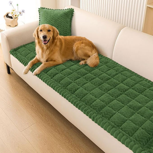 Smiry Couch Cover for Dogs, Non Slip Fuzzy Pet Sofa Covers Washable for 3 Cushion Couch, Soft Thick Furniture Protector for Cats Dogs, Against Fur, Dirt, Scratch Resistant (Olive Green, 35.4"x82.7")