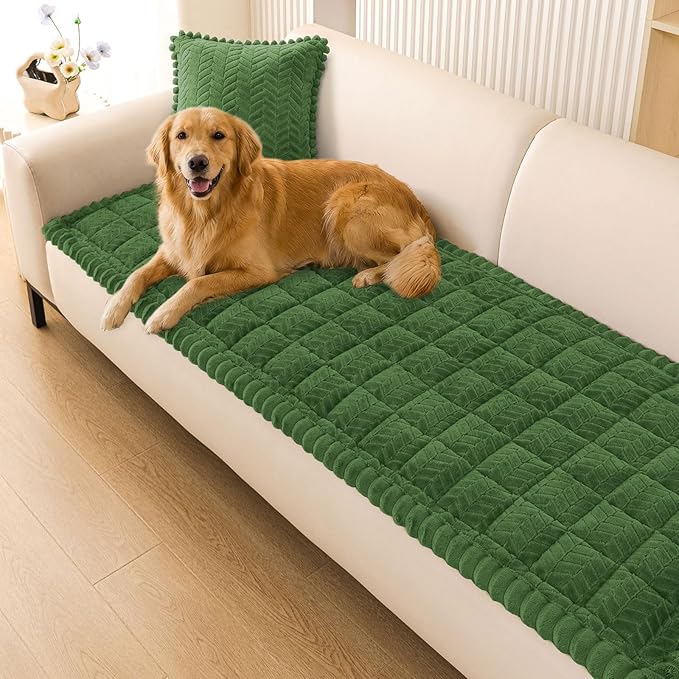 Smiry Couch Cover for Dogs, Non Slip Fuzzy Pet Sofa Covers Washable for 3 Cushion Couch, Soft Thick Furniture Protector for Cats Dogs, Against Fur, Dirt, Scratch Resistant (Olive Green, 35.4"x88")