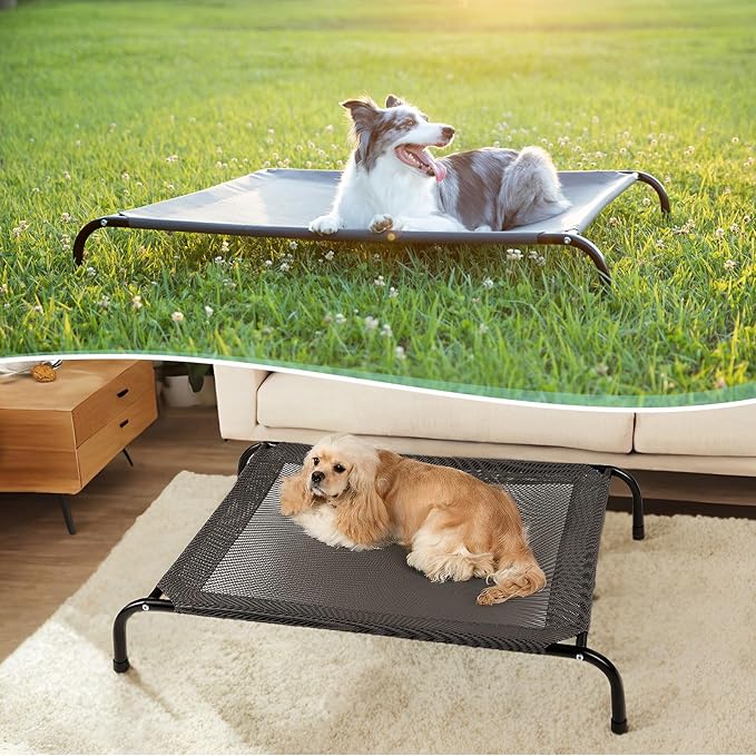 Cooling Elevated Dog Bed for Extra Large Dogs with Non-Slip Floor Protectors & Breathable Mesh, XL Raised Indoor & Outdoor Dog Cot Hammock, 54" L x 35" W x 8" Th, X-Large, Grey