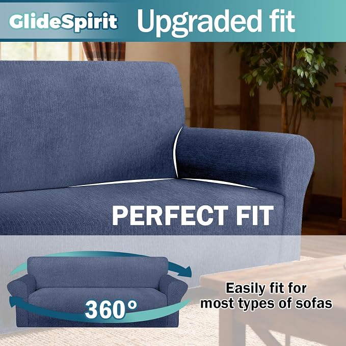 Waterproof Stretch Spandex Chair Sofa Slipcover - Non-Slip Soft Couch Cover with Elastic Bottom, Washable Leakproof Furniture Protector for Kids, Pets, Dogs & Cats(Chair, Blue Grey)