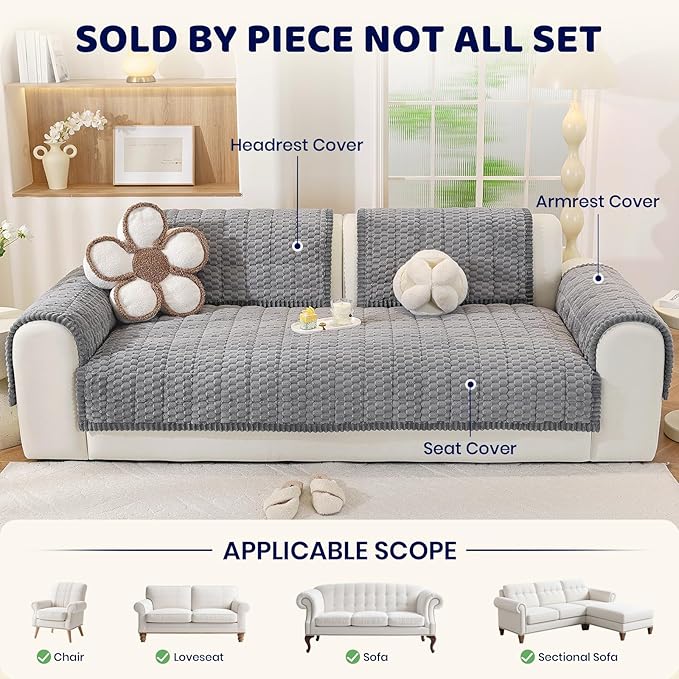Royhom Couch Cover for Dogs Washable, Soft Thick Pet Couch Covers for Sofa, Pawcart Couch Protector Pet Friendly, Furniture Covers Dog Mat for Couches and Sofas (Grey, 35.4 x 82.7 Inch)