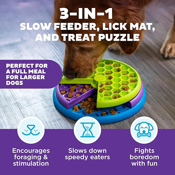 Outward Hound by Nina Ottosson Lickin’ Layers 3-in-1 Interactive Dog Feeder Puzzle, Lick Mat & Slow Feeder Bowl - Mental Stimulation Toy for Medium & Large Dogs, 2 Cup Capacity, 10.4 in x 2.8 in