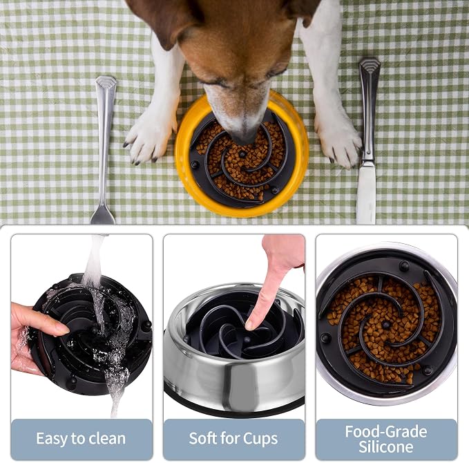 Slow Feeder Dog Bowls Insert, Bestalk Soft Silicone Slow Eating Feeder Insert with Suction Cups for Small, Medium and Large Dogs, Fit into Basic and Elevated Dog Bowls, Black