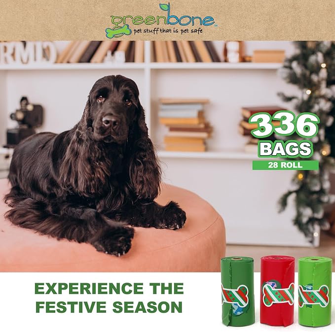 Greenbone Jar-O-Refills Dog Poop Bags & Dispenser, 28 Rolls - 336 Bags - Holiday Edition