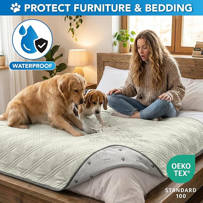 PetAmi Dog Cooling Mat, Waterproof Self Cooling Dog Pad with Non-Slip Backing, Q-Max >4.0 Pet Cooling Mat for Crate, Couch, Kennel & Car, Indoor Outdoor Summer Use, Beige, 60x80