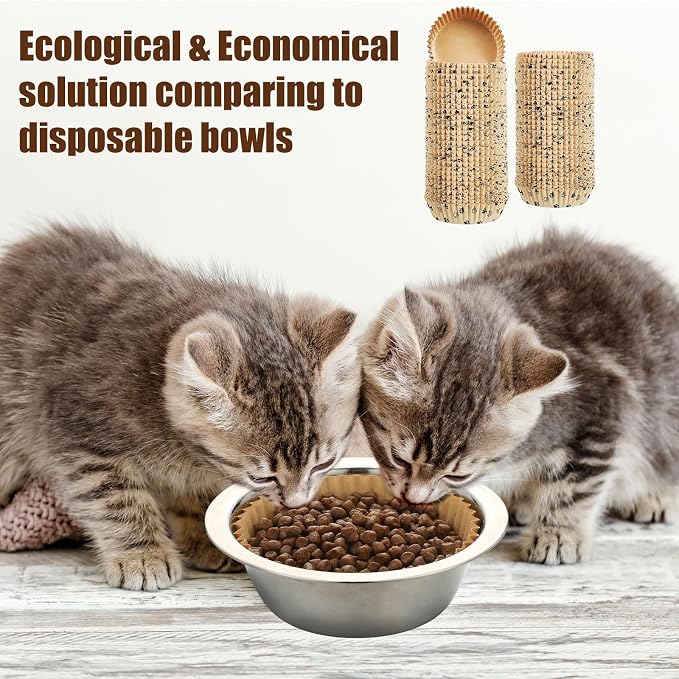 meekoo 600 Pcs Large Pet Disposable Feeding Bowls Liner Bulk Cat Food Bowls Small Paper Dish Paper Liner for Small Dogs Cats Dish Wet Food Feeding Station (Khaki,Paw)