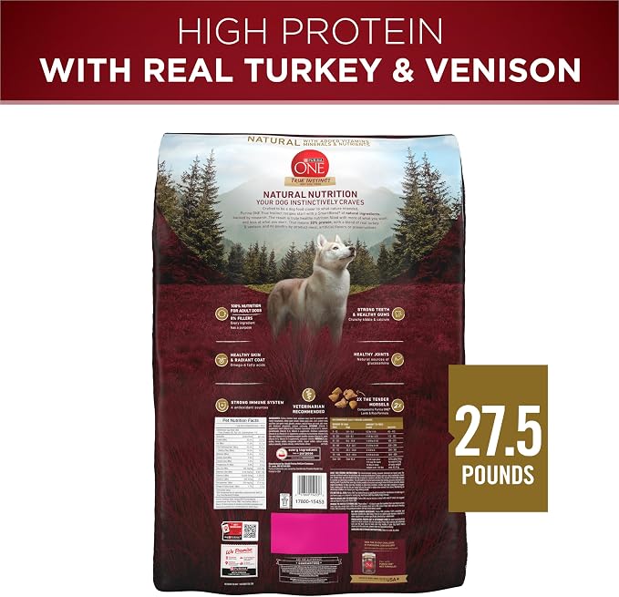 Purina ONE True Instinct With A Blend Of Real Turkey and Venison Dry Dog Food - 27.5 lb. Bag