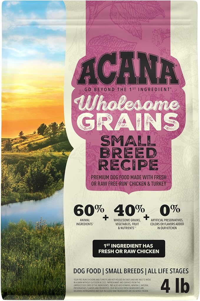 ACANA Wholesome Grains Dry Dog Food Small Breed Recipe Real Chicken Eggs and Turkey 4lb Bag