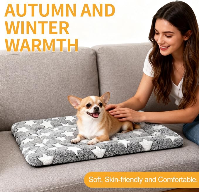Dog Bed Mat, Reversible Crate Pads for Small/Medium/Large Dogs & Cats Sleeping, Portable & Soft, Dog Beds Crate Pad (Grey, S(24"*18"*1.5"))