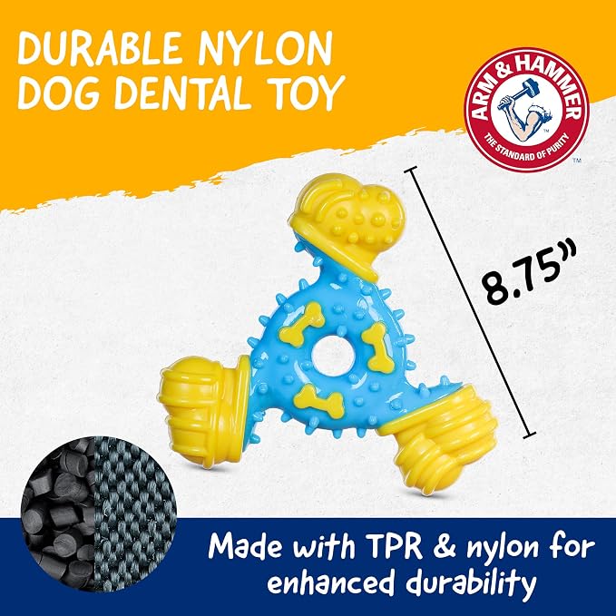 Arm & Hammer for Pets Nubbies TriBone Dog Dental Toy Peanut Butter Flavor Baking Soda Infused Moderate Chewers Plaque Tartar Reduction No Stuffing 24 Pack