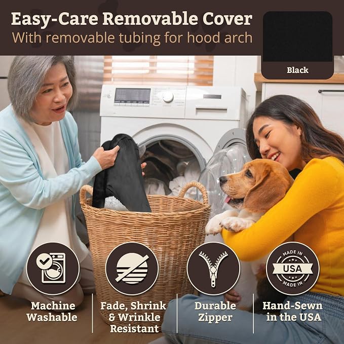 Snoozer Cozy Cave Dog Bed - Indoor Dog Bed with Cover Cave, Covered Calming Burrow for Small Sized Pets with Blanket Attached, Enclosed, Removable Washable Cover - Small, Black