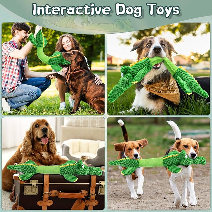WOWBALA Dog Squeaky Toys, 24-31 Inch Stretchable Crocodile Plush Toy, Interactive Tug of War Toy for Puppies, Small, Medium and Large Dogs, Crinkle Chew Toy for Indoor & Outdoor Fun