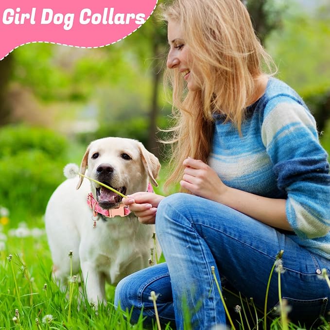 3 Pack Floral Dog Collars for Medium Dogs Pink Dog Collar with Flower Pendant for Girl Female Dogs Adjustable Pet Collars (12-18.9 inch)