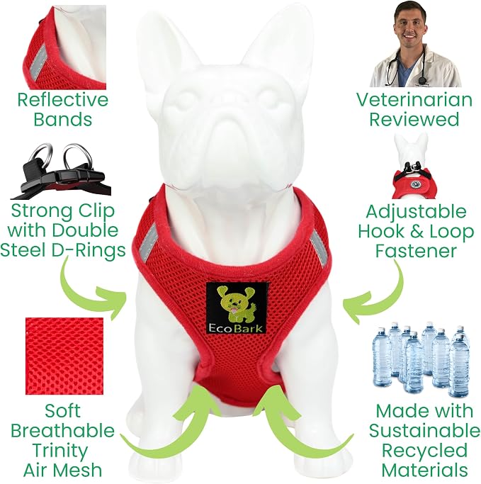 EcoBark Rapid Fastener Super Comfort Fully Adjustable Double Padded Step in Dog Harness (Large, Red)