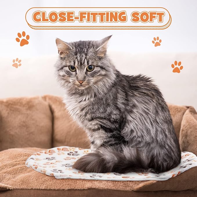 Tegeme 12 Pcs Pet Blankets 23 x 16 Inch Soft Fluffy Fleece Dog Cat Warm Paw Print Pattern Blankets Flannel Throw for Pets Dog Puppy Cat(White)