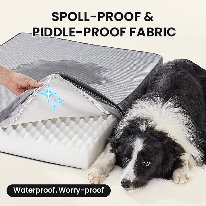OhGeni Orthopedic Cooling Dog Bed for Medium Large Dogs, Cooling Mat with Machine-Washable Removable Cover in Easy-Clean Fabric, High Density Foam & Easy-Carry Handle, Summer Pad, 36 inch (Gray)
