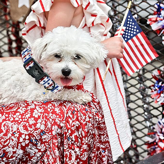 Elegant little tail Independence Dog Collar, 4th of July Holiday Pet Collars Cotton Patriotic Puppy Girl or Boy Soft Pet Gift Adjustable Dog Collar for Small Medium Large Dogs