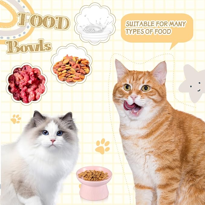Layhit 2 Pack Raised Slow Feeder Cat Bowls Ceramic Elevated Cat Food Bowls Anti Vomiting Slow Feeder for Dog and Kitten for Dry and Wet Food(Green, Pink)