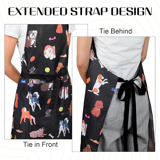 Dog Grooming Waterproof Apron with 2 Pockets, Cute Animals Puppy Dog Pets Apron
