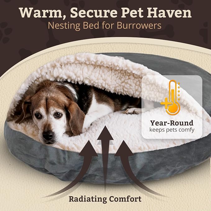 Snoozer Cozy Cave Dog Bed - Indoor Dog Bed with Cover Cave, Covered Calming Burrow for Small & Medium Sized Pets with Blanket Attached, Enclosed, Removable Washable Cover - Large, Anthracite