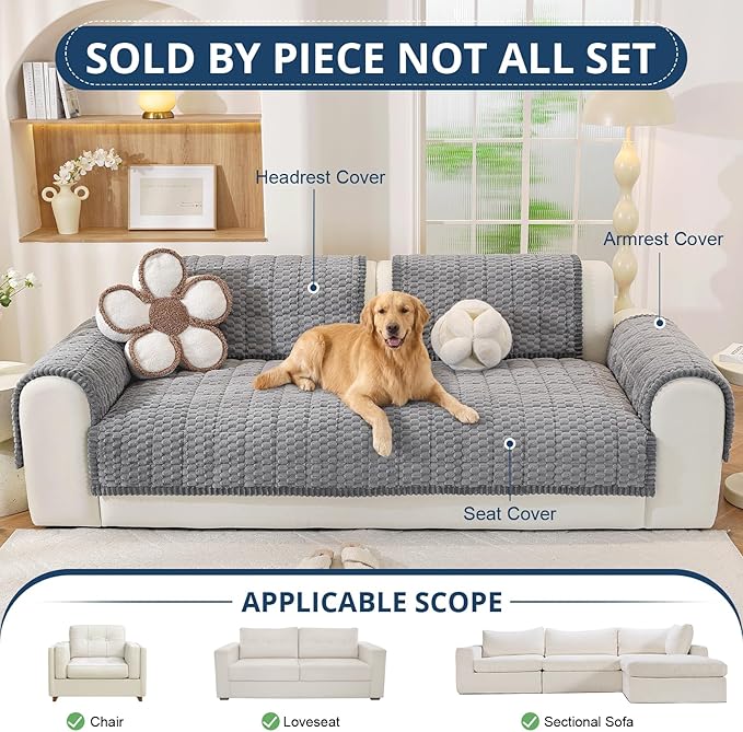 OstepDecor Couch Cover for Dogs, Washable Non Slip Sofa Cover for Pets, Soft Couch Covers for Sofa, Loveseat and Sectional, Furniture Protector Against Pet Hair & Scratches (35.4" x 47.2", Dark Grey)