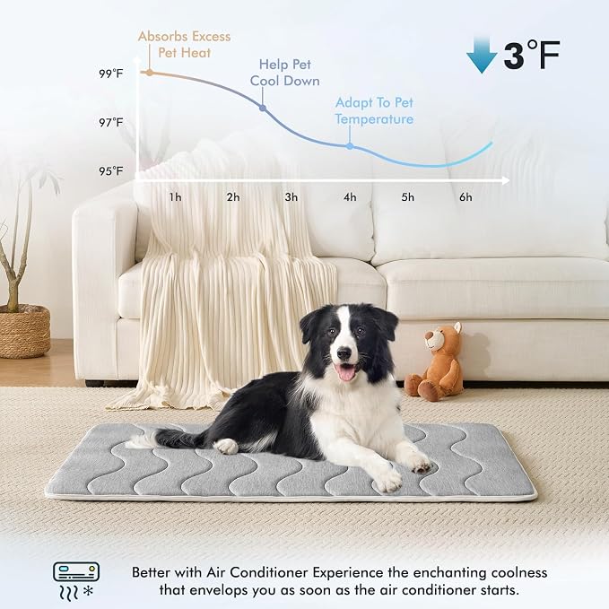 MICROCOSMOS 0.8" Thick Cooling Dog Foam Pad & Summer Pet Sleeping Mat, Machine Washable, Materials Safe, Portable Flat Pet Bed for Dogs.(Light Grey, 42" x 28")